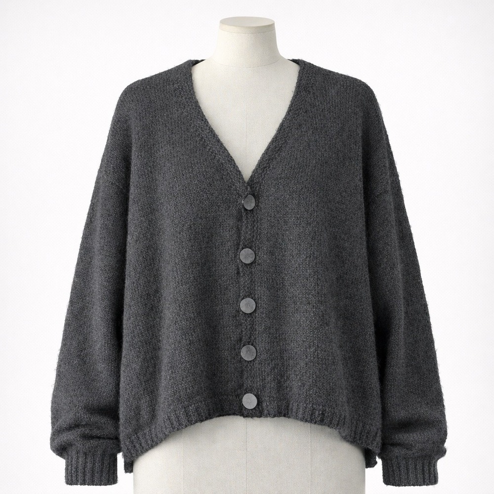 Handmade Chunky Knit Wool‎ Button Cardigan Size M Black Preppy Oversized Minimal